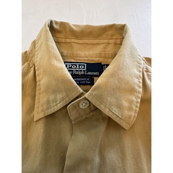 Vintage Polo Ralph Lauren Shirt Mens L 16.5 32/33 Tan 100% Cotton Warwick LS BD - Picture 3 of 14